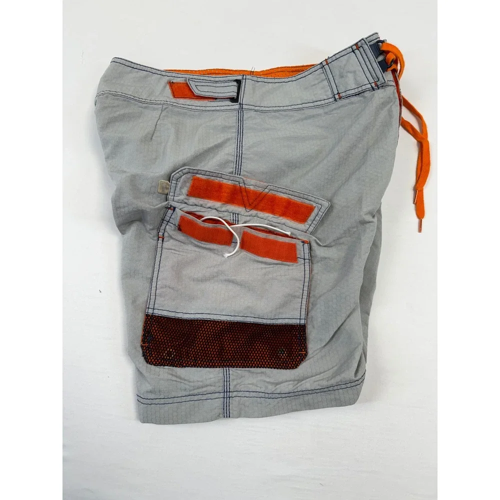Billabong‎ Y2K Mens Board Shorts Size 32 Grey Orange Honeycomb Cargo M1096 Gas
